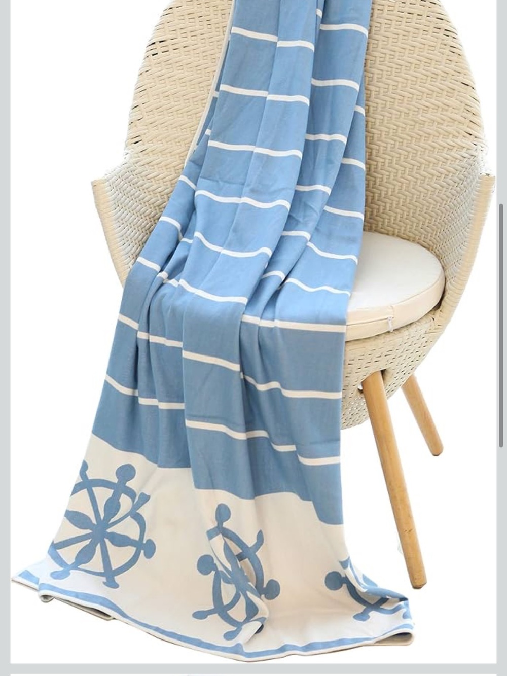Mika Home Nautical Reversible Blue Bamboo Fiber Oversized Throw Blanket 50”x70”